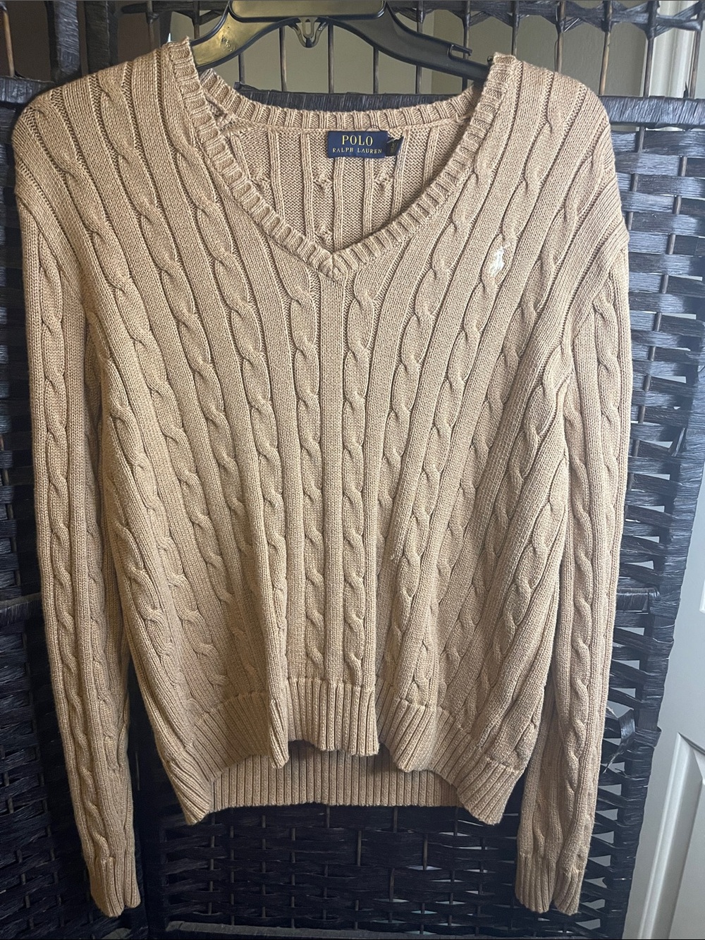 Polo by Ralph Lauren Men's Cable V-Neck Sweater in Tan